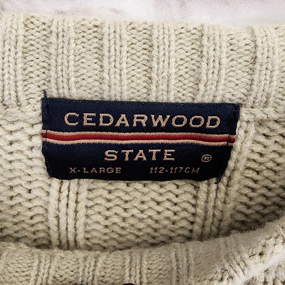 Fisherman Sweater Mens XL Chuky Cable Knit Cozy Classic Cream Ribbed Acrylic - Picture 5 of 8